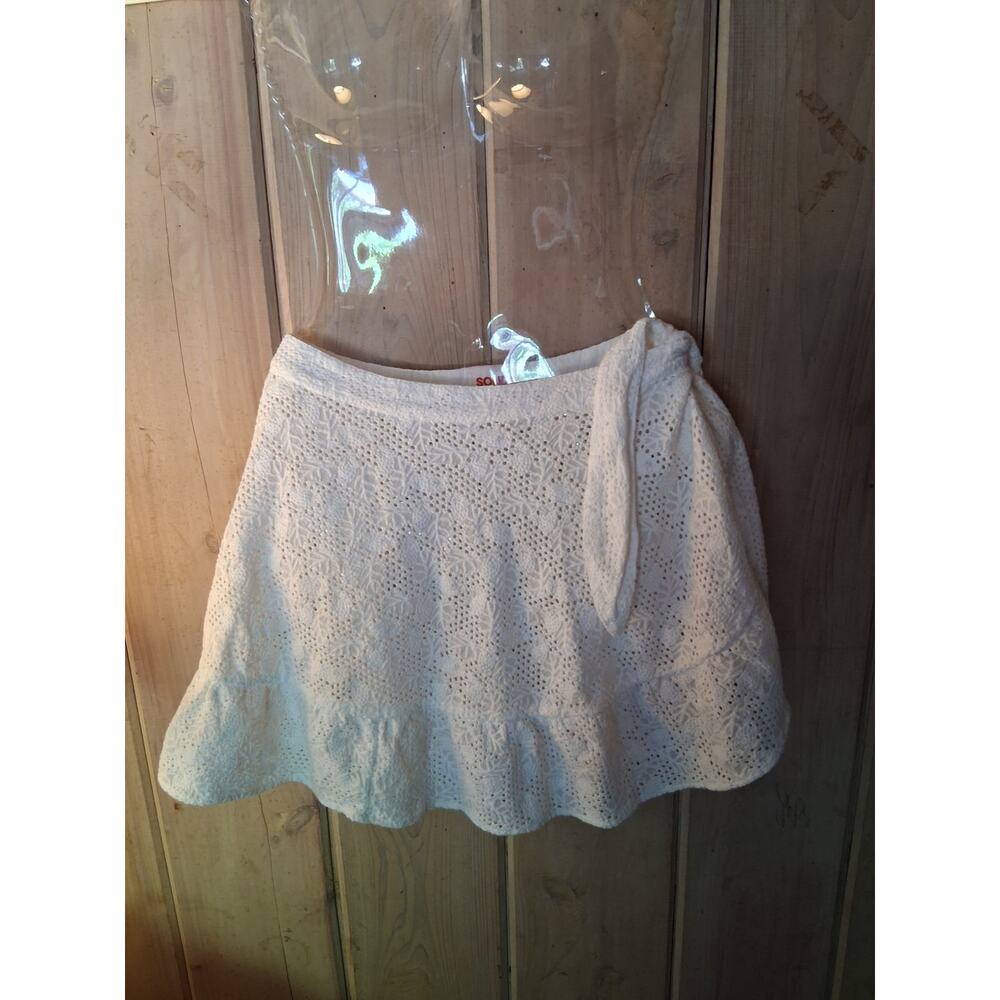 Solid & Striped White Embroidered Cotton Beach Wrap Cover-Up Mini Skirt. Size S